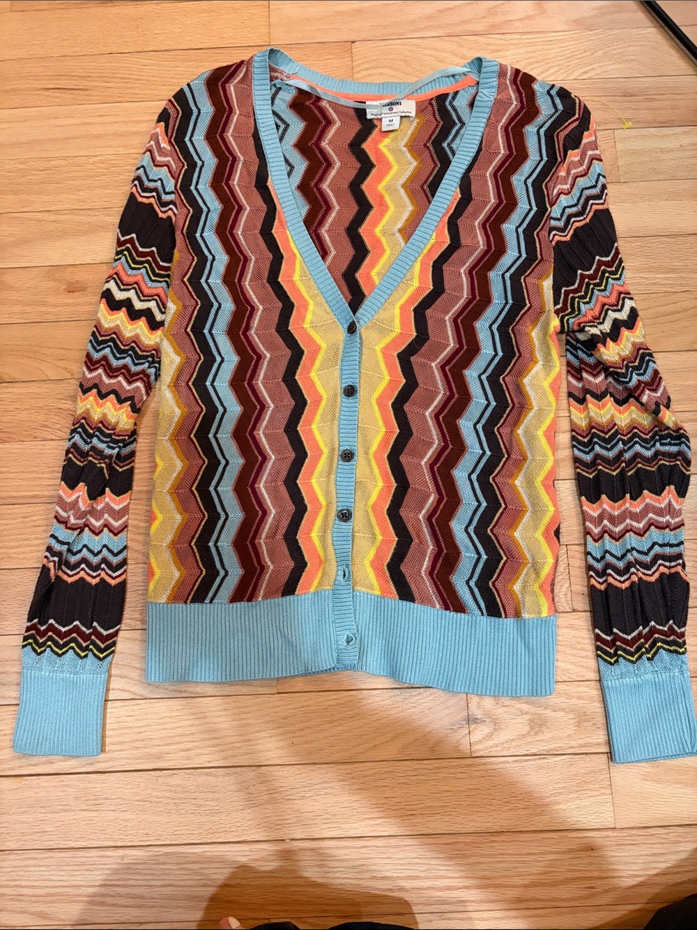 Missoni Multicolor Chevron Cardigan with Sky Blue Trim